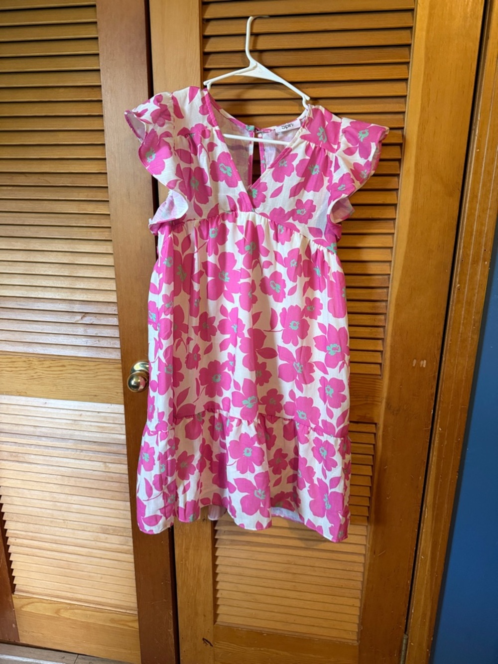 Women’s Spin  Pink Floral Flutter-Sleeve Dress
